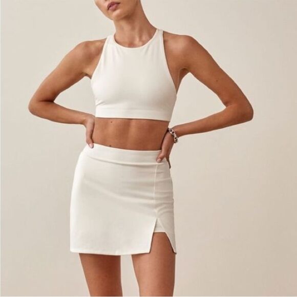 Reformation Cream Nina EcoMove Athletic Skirt Size Small High Waist Mini Active - Picture 1 of 16